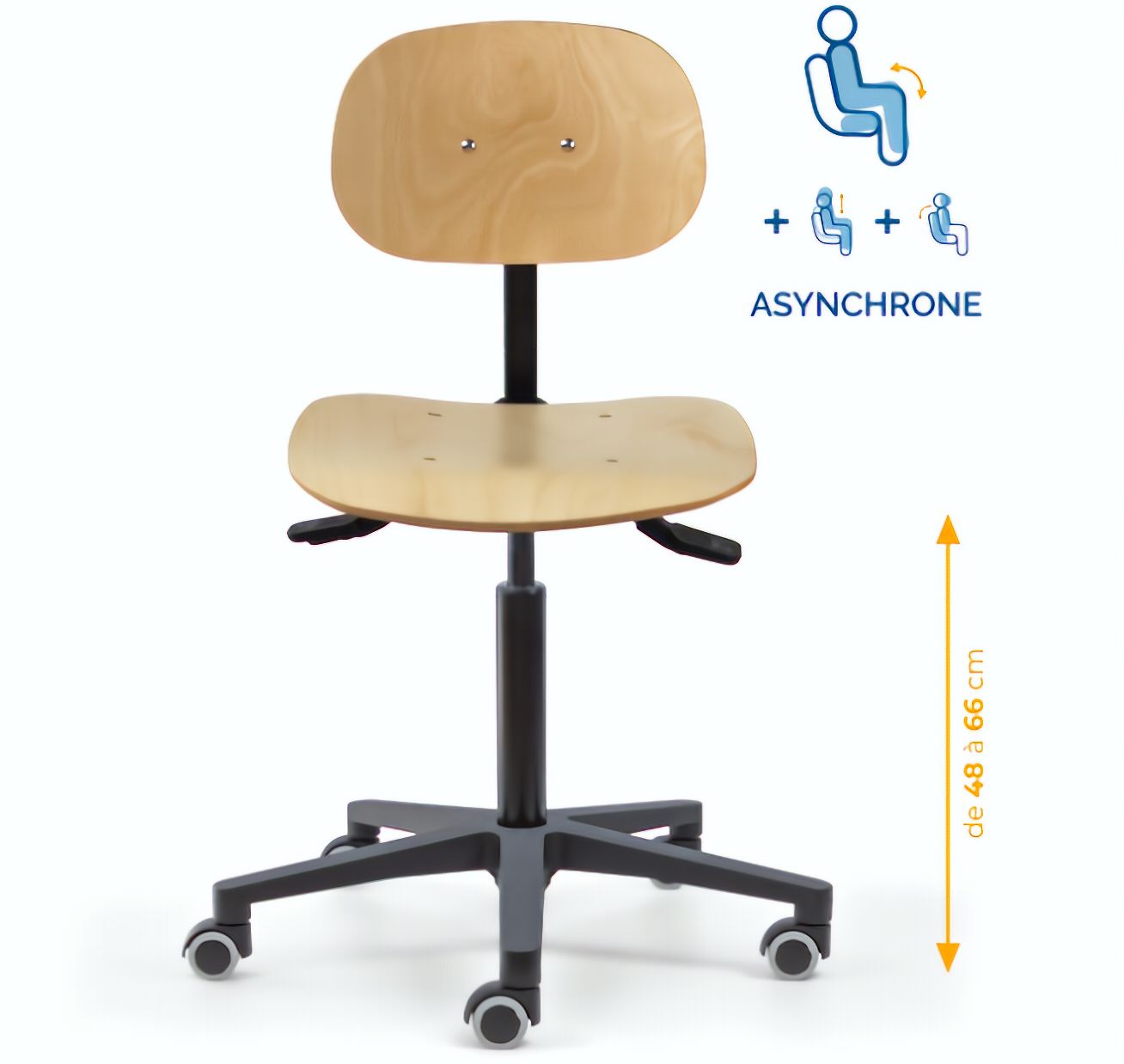Chaise atelier bois, Chaise d'atelier en bois, chaise atelier en bois ergonomique, chaise atelier asynchrone en bois, chaise d'atelier professionnel, mobilier de bureau, Besançon